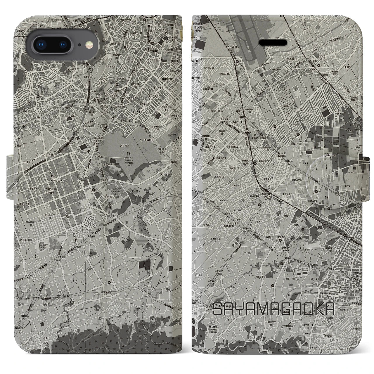 【狭山ヶ丘(埼玉県)】地図柄iPhoneケース(手帳タイプ)