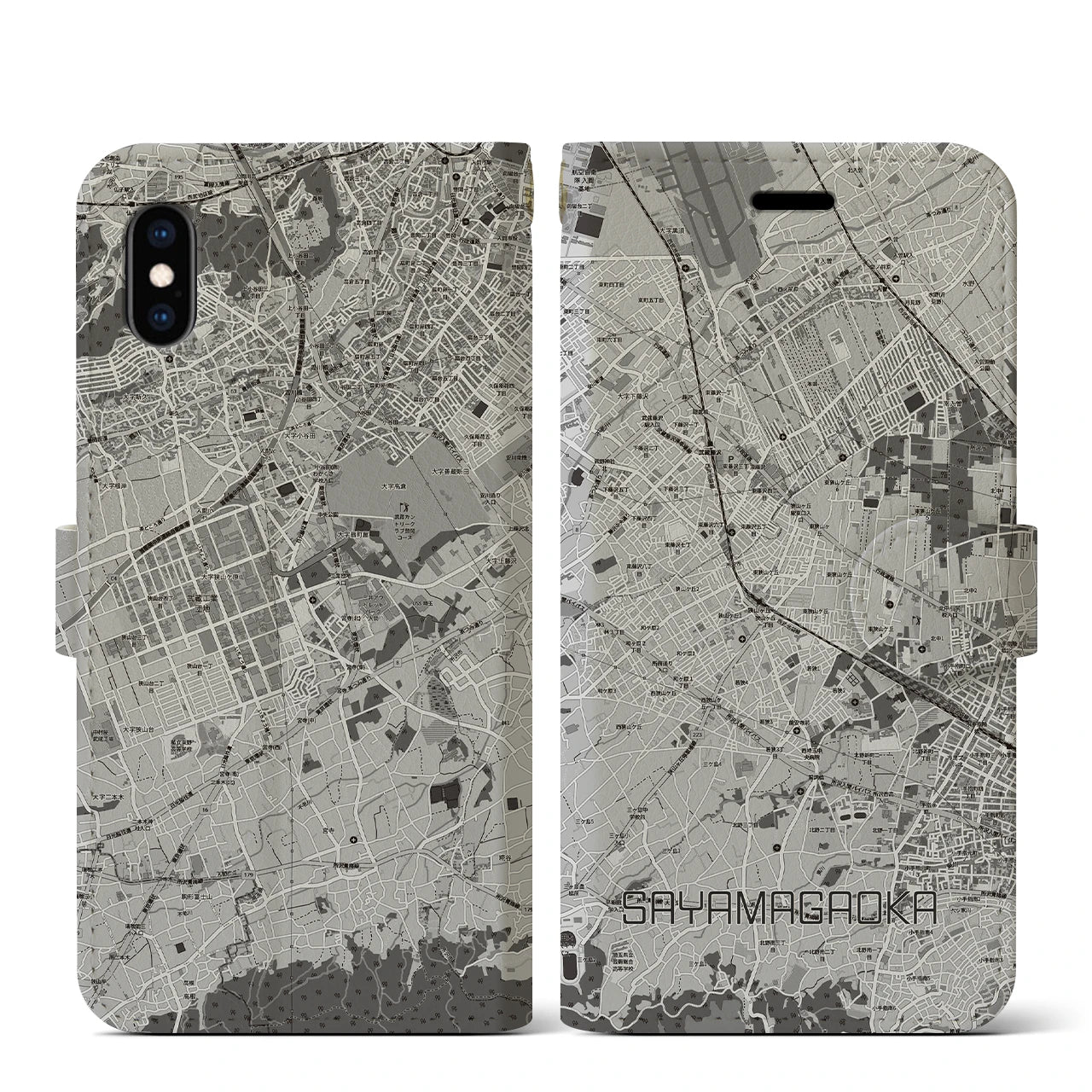 【狭山ヶ丘(埼玉県)】地図柄iPhoneケース(手帳タイプ)