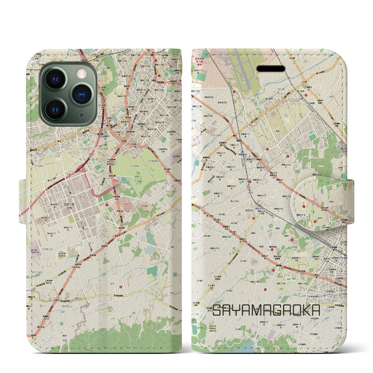 【狭山ヶ丘(埼玉県)】地図柄iPhoneケース(手帳タイプ)