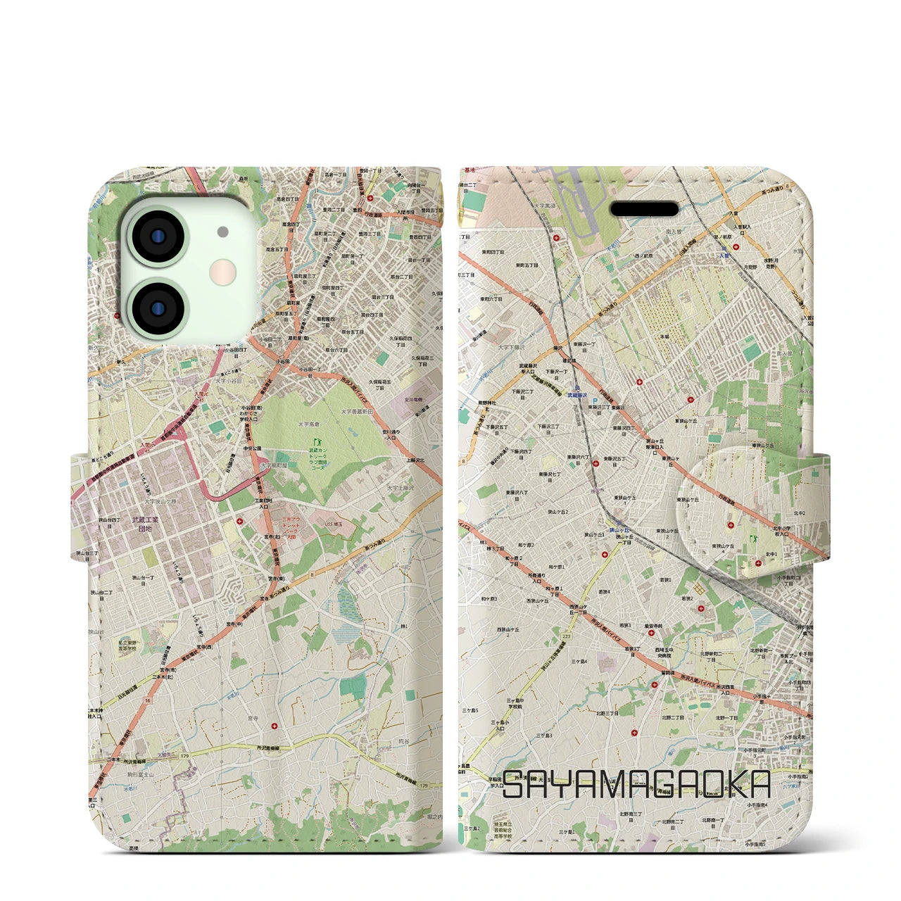 【狭山ヶ丘(埼玉県)】地図柄iPhoneケース(手帳タイプ)