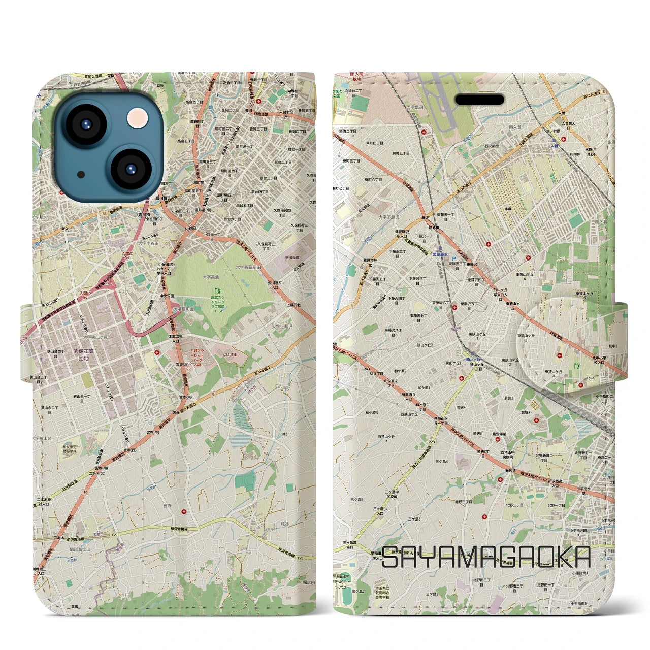 【狭山ヶ丘(埼玉県)】地図柄iPhoneケース(手帳タイプ)