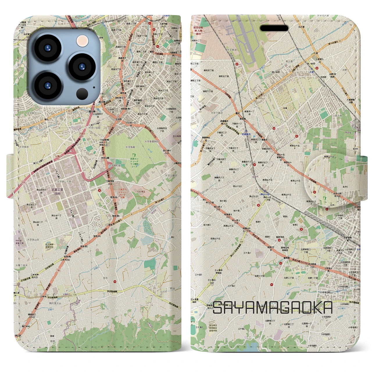 【狭山ヶ丘(埼玉県)】地図柄iPhoneケース(手帳タイプ)