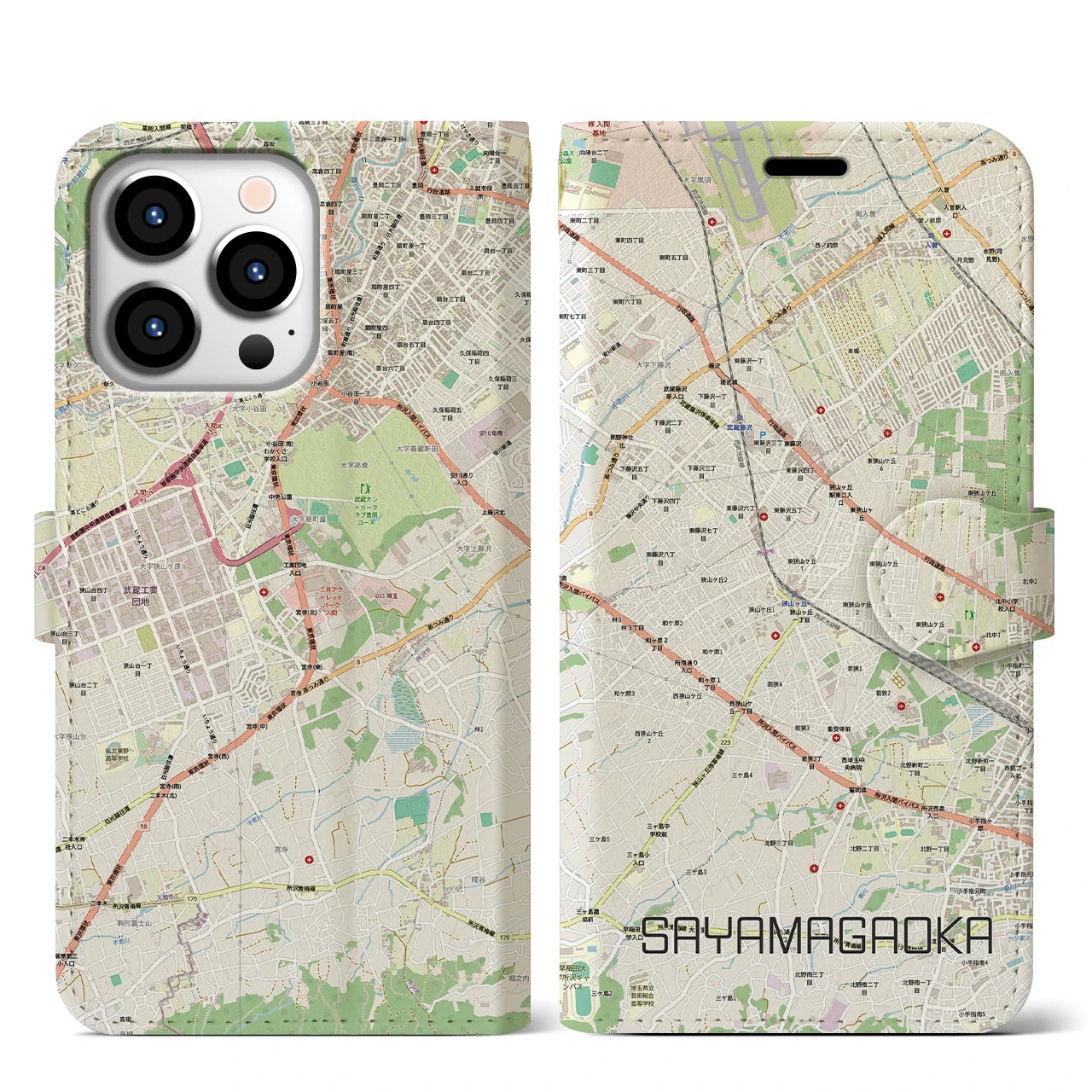 【狭山ヶ丘(埼玉県)】地図柄iPhoneケース(手帳タイプ)