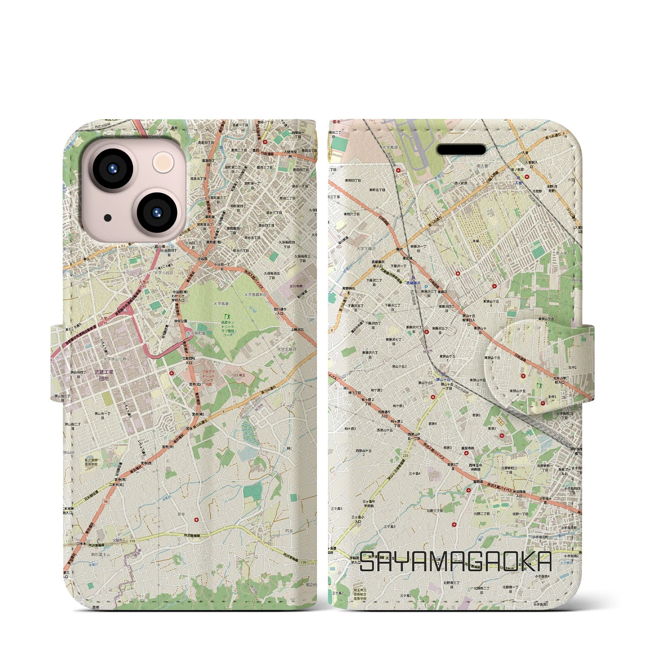 【狭山ヶ丘(埼玉県)】地図柄iPhoneケース(手帳タイプ)