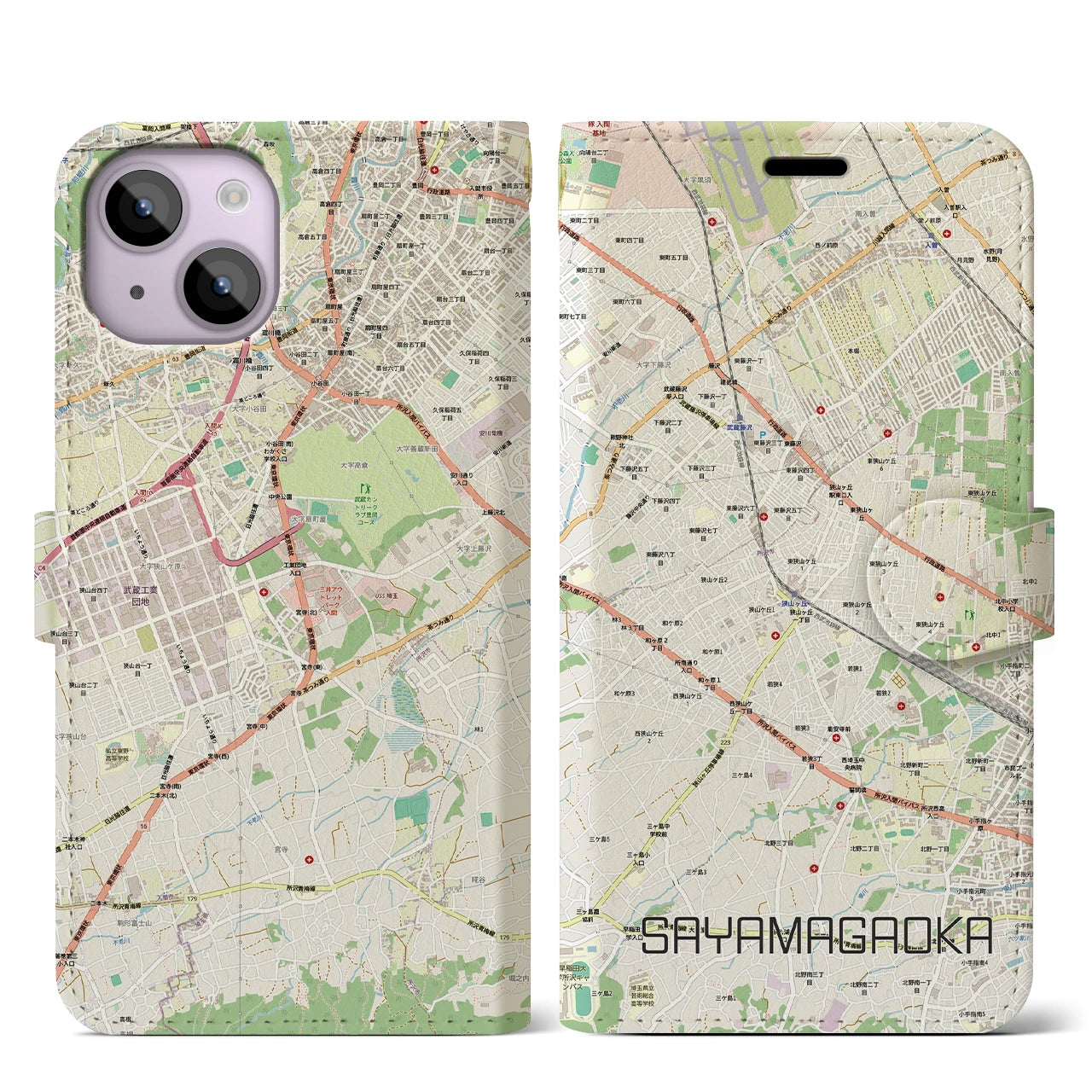 【狭山ヶ丘(埼玉県)】地図柄iPhoneケース(手帳タイプ)