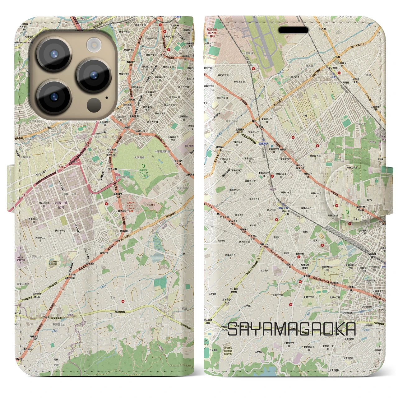 【狭山ヶ丘(埼玉県)】地図柄iPhoneケース(手帳タイプ)