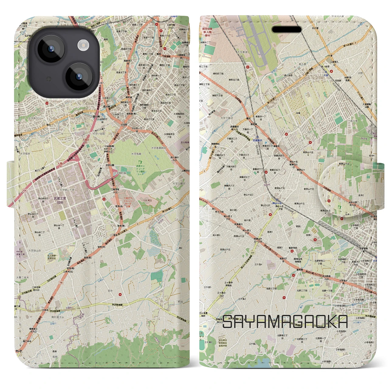 【狭山ヶ丘(埼玉県)】地図柄iPhoneケース(手帳タイプ)