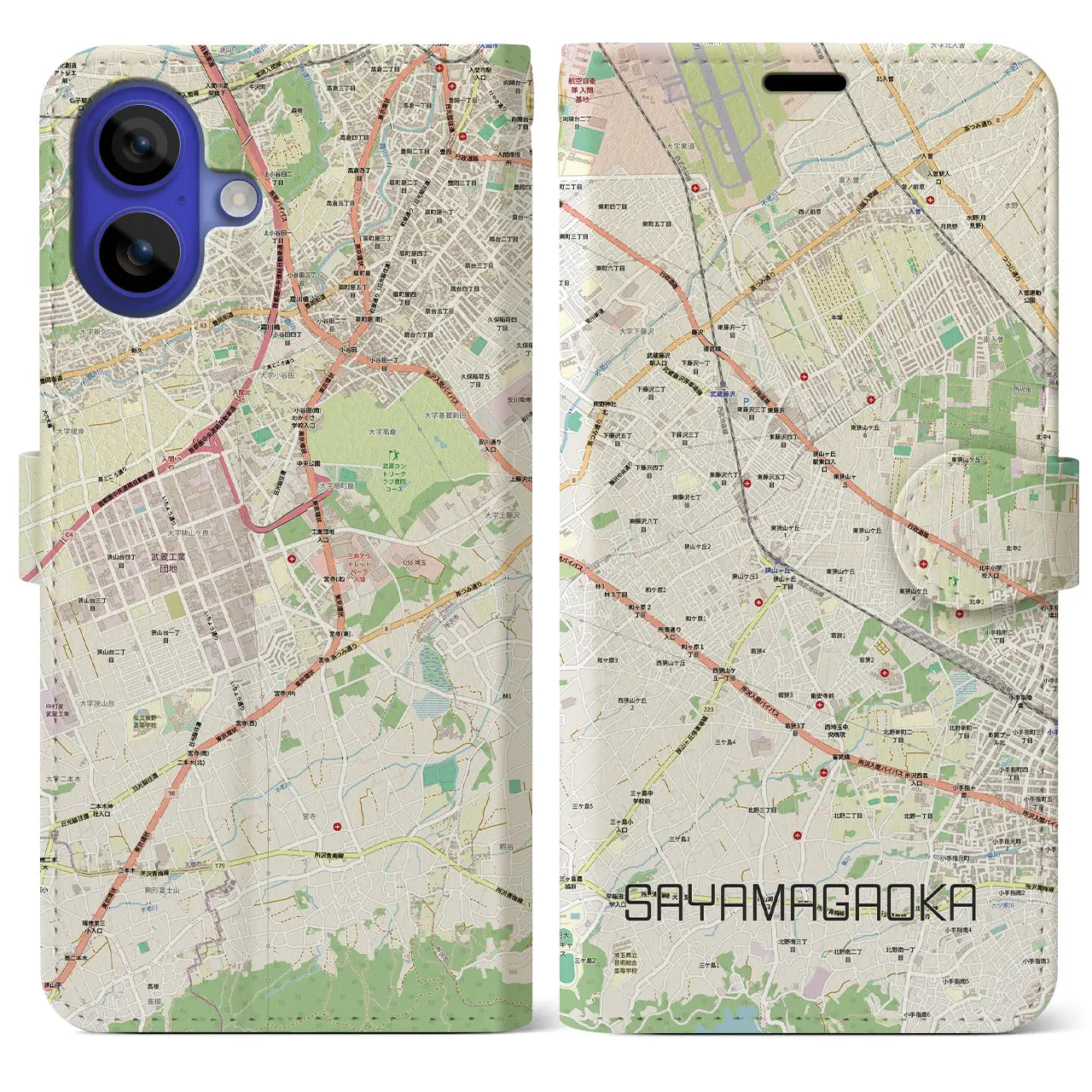 【狭山ヶ丘(埼玉県)】地図柄iPhoneケース(手帳タイプ)