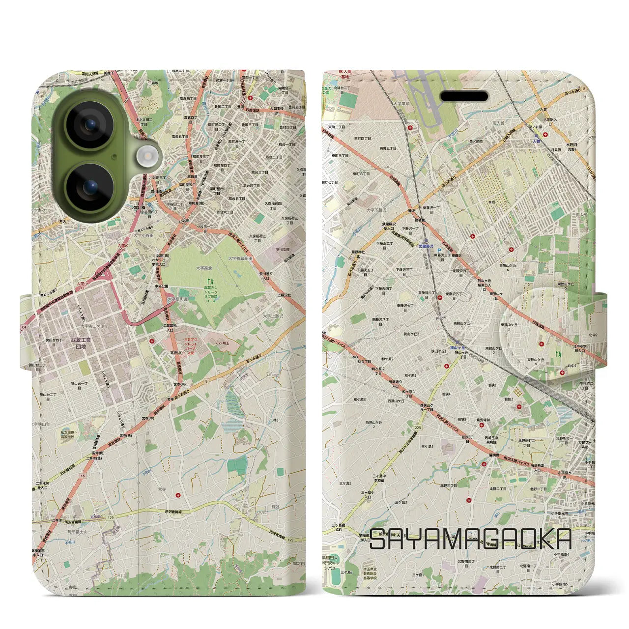 【狭山ヶ丘(埼玉県)】地図柄iPhoneケース(手帳タイプ)モノトーン・iPhone 17 Pro Max 用