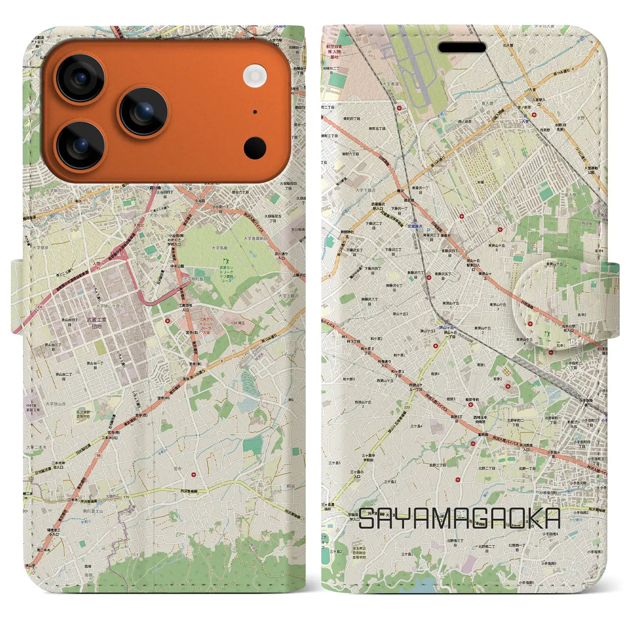 【狭山ヶ丘(埼玉県)】地図柄iPhoneケース(手帳タイプ)