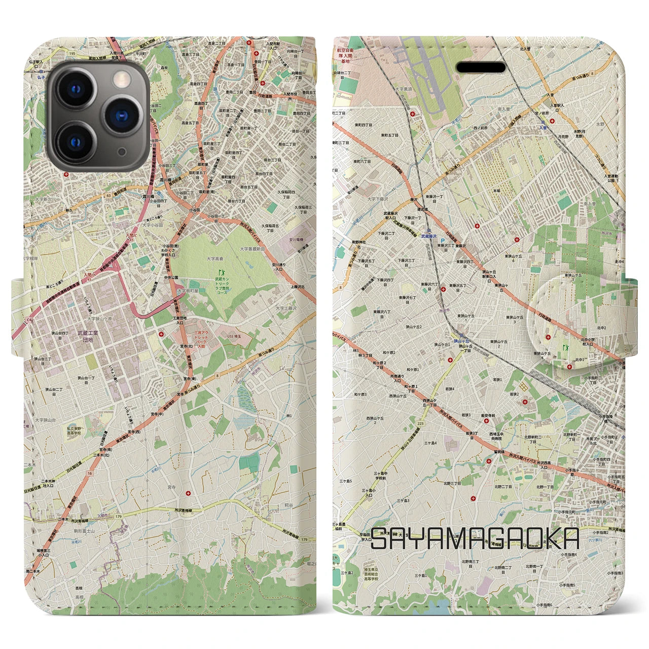 【狭山ヶ丘(埼玉県)】地図柄iPhoneケース(手帳タイプ)