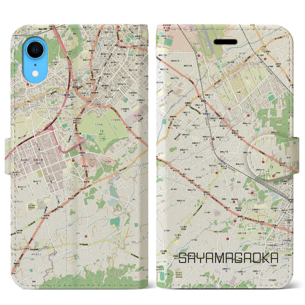 【狭山ヶ丘(埼玉県)】地図柄iPhoneケース(手帳タイプ)