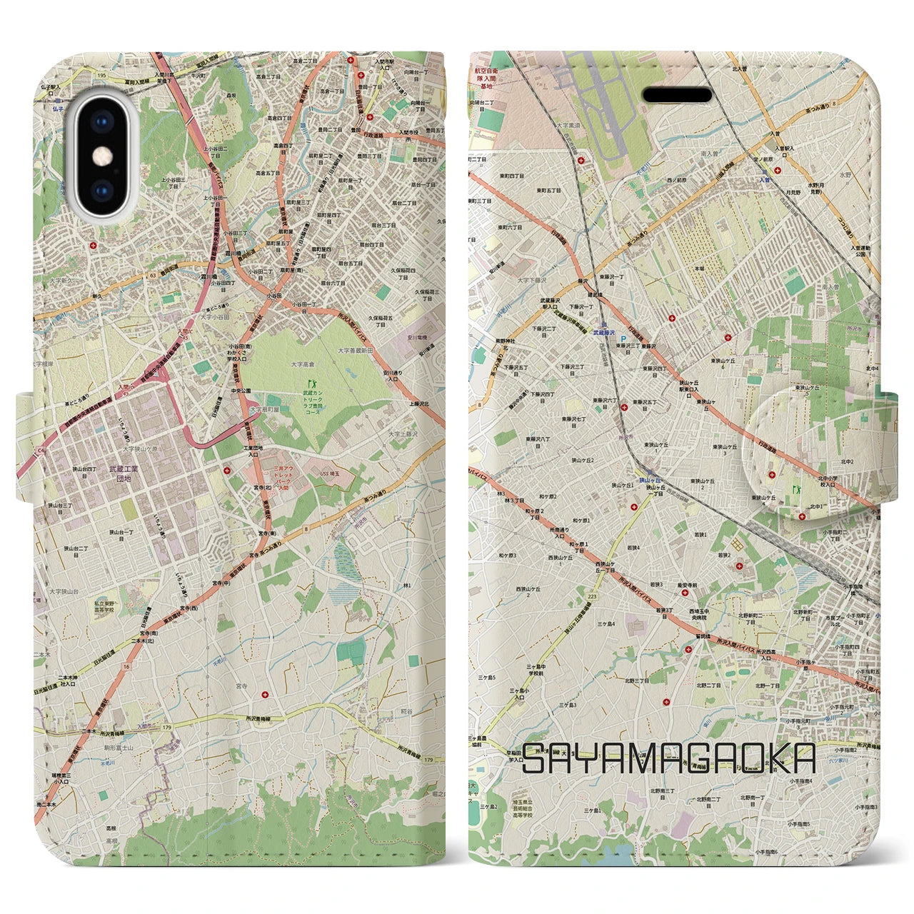 【狭山ヶ丘(埼玉県)】地図柄iPhoneケース(手帳タイプ)