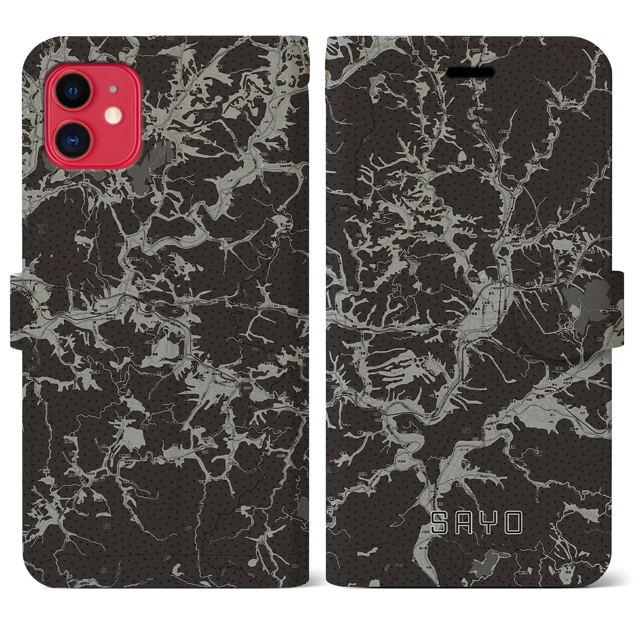 【佐用(兵庫県)】地図柄iPhoneケース(手帳タイプ)モノトーン・iPhone 11 用