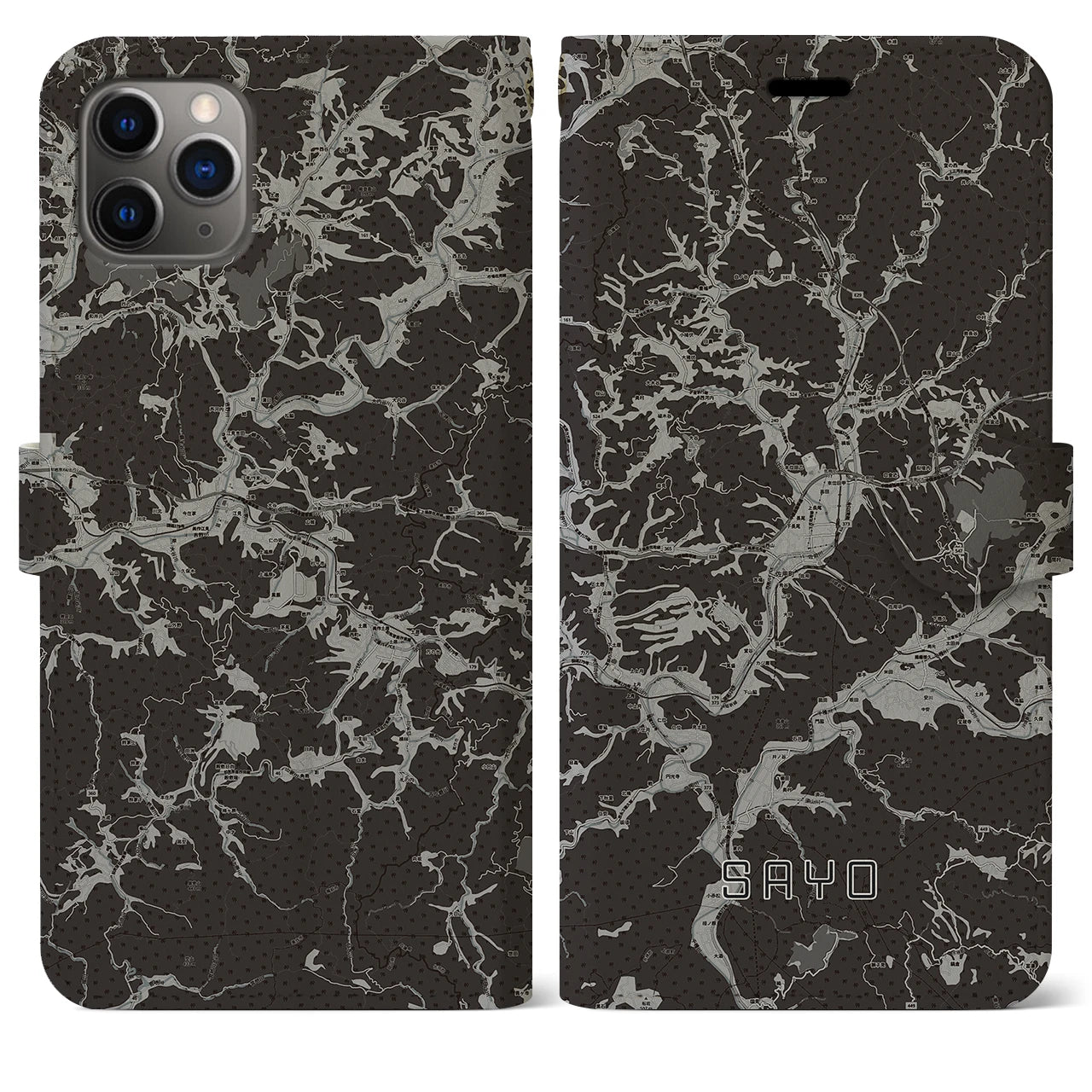 【佐用(兵庫県)】地図柄iPhoneケース(手帳タイプ)モノトーン・iPhone 11 Pro Max 用