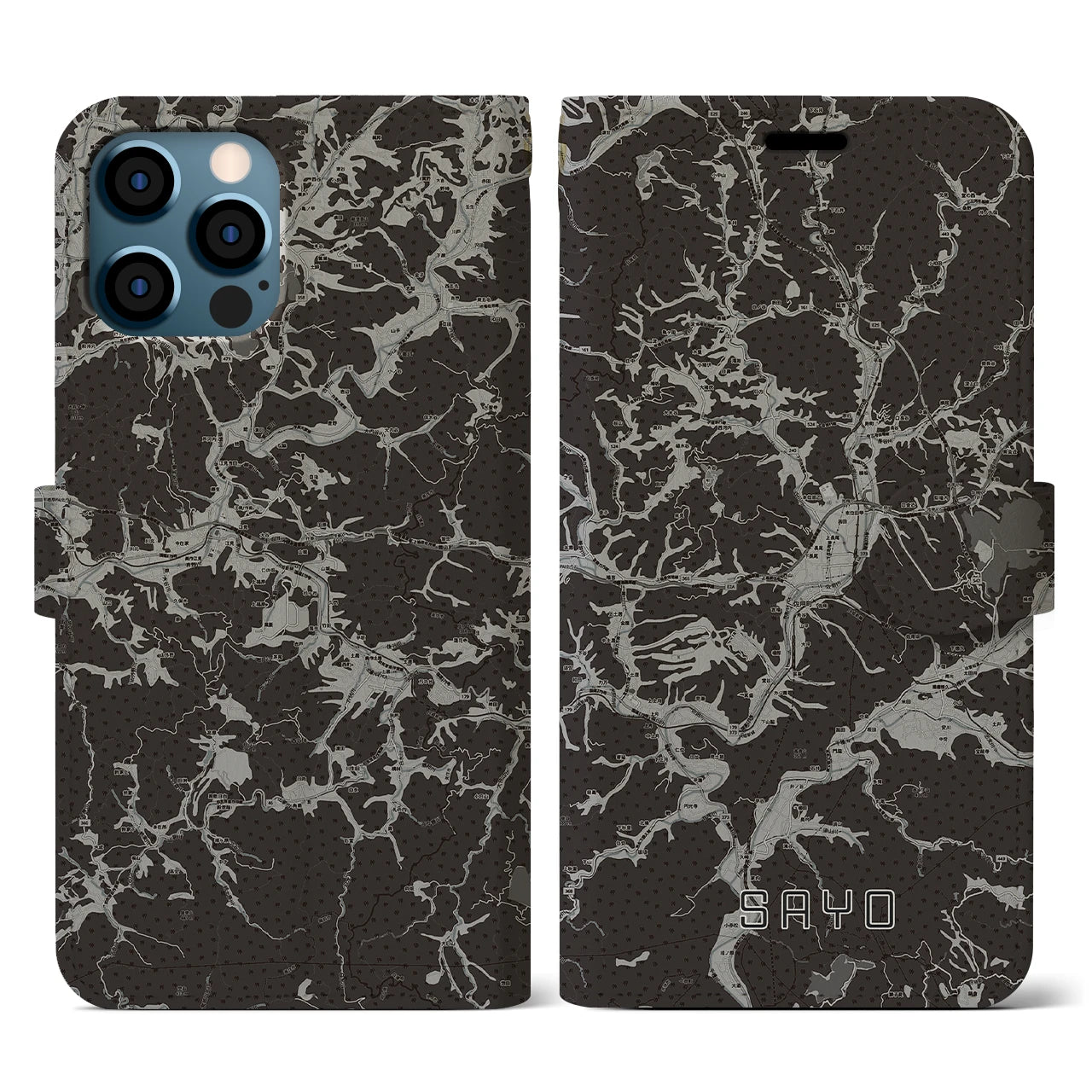 【佐用(兵庫県)】地図柄iPhoneケース(手帳タイプ)モノトーン・iPhone 12 / 12 Pro 用