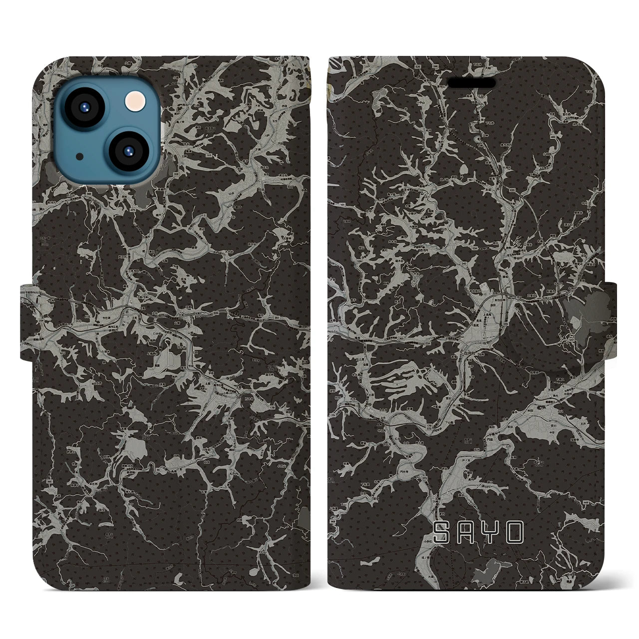 【佐用(兵庫県)】地図柄iPhoneケース(手帳タイプ)モノトーン・iPhone 13 用