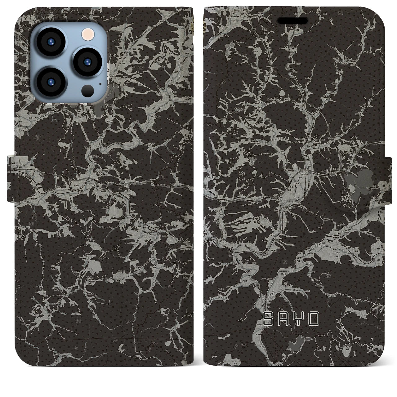 【佐用(兵庫県)】地図柄iPhoneケース(手帳タイプ)モノトーン・iPhone 13 Pro Max 用