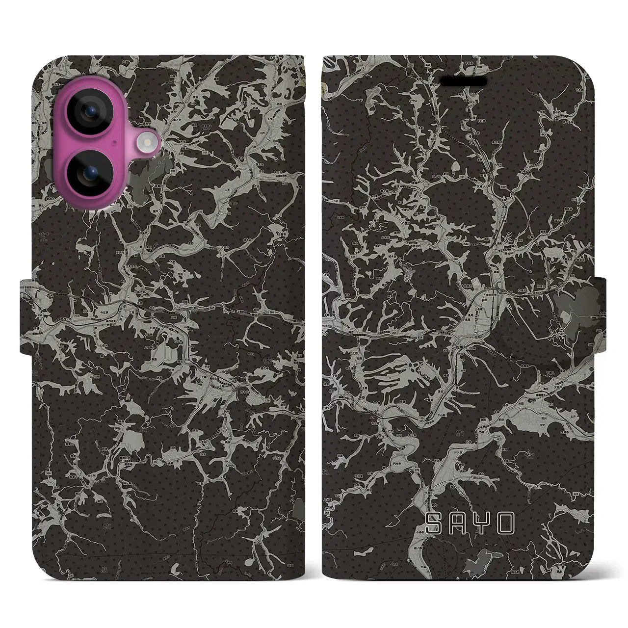 【佐用(兵庫県)】地図柄iPhoneケース(手帳タイプ)モノトーン・iPhone 16 Pro 用