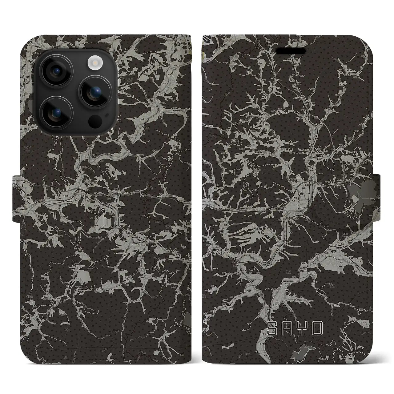 【佐用(兵庫県)】地図柄iPhoneケース(手帳タイプ)モノトーン・iPhone 16 用