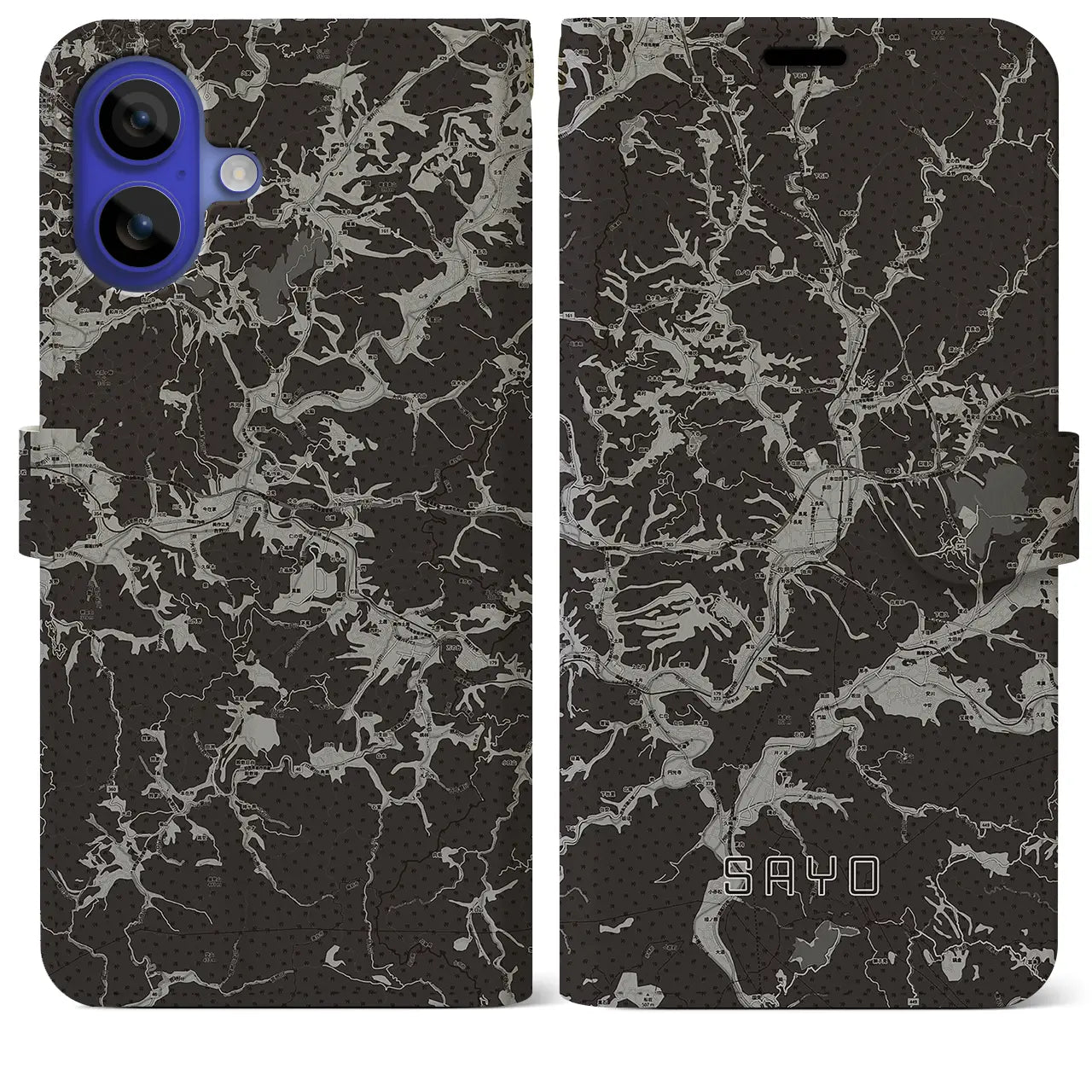 【佐用(兵庫県)】地図柄iPhoneケース(手帳タイプ)モノトーン・iPhone 16 Pro Max 用