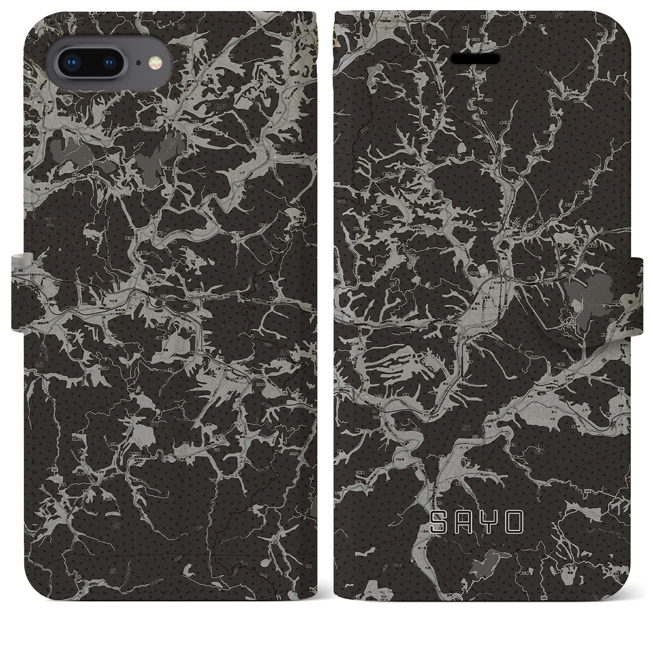 【佐用(兵庫県)】地図柄iPhoneケース(手帳タイプ)モノトーン・iPhone 8Plus /7Plus / 6sPlus / 6Plus 用