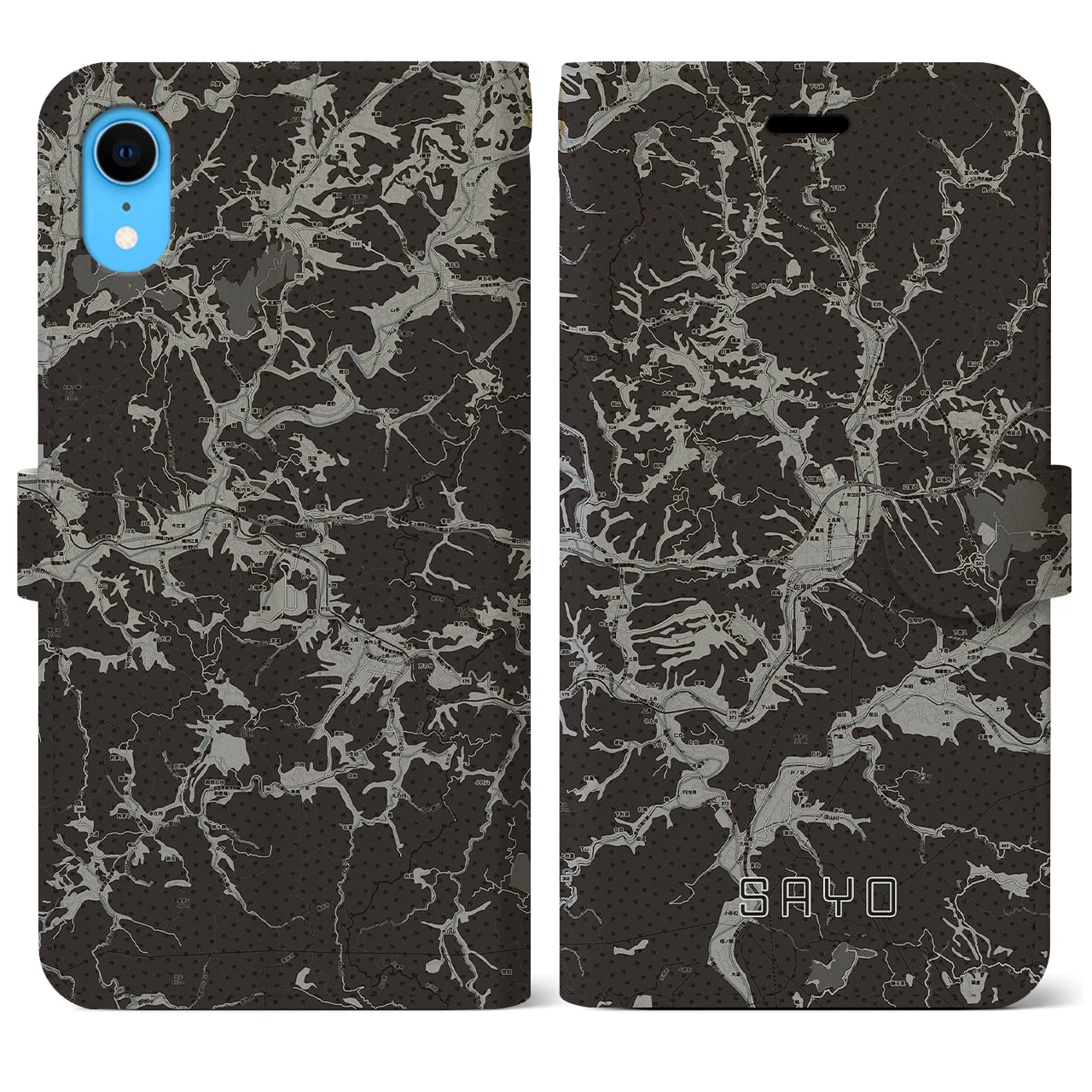 【佐用(兵庫県)】地図柄iPhoneケース(手帳タイプ)モノトーン・iPhone XR 用