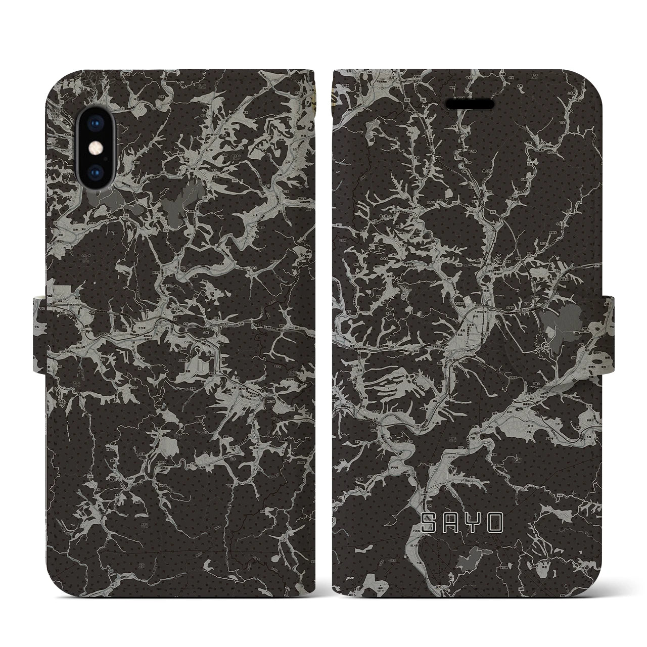 【佐用(兵庫県)】地図柄iPhoneケース(手帳タイプ)モノトーン・iPhone XS / X 用