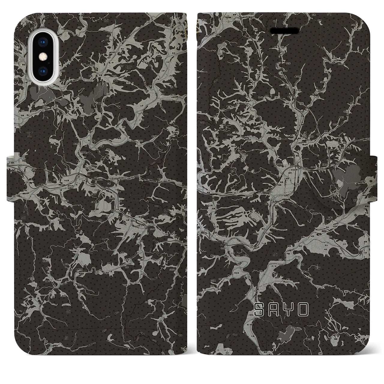 【佐用(兵庫県)】地図柄iPhoneケース(手帳タイプ)モノトーン・iPhone XS Max 用