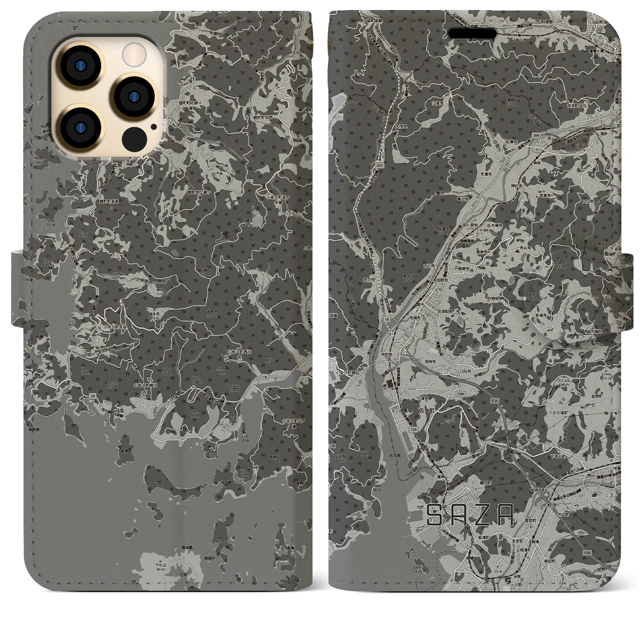 【佐々(長崎県)】地図柄iPhoneケース(手帳タイプ)