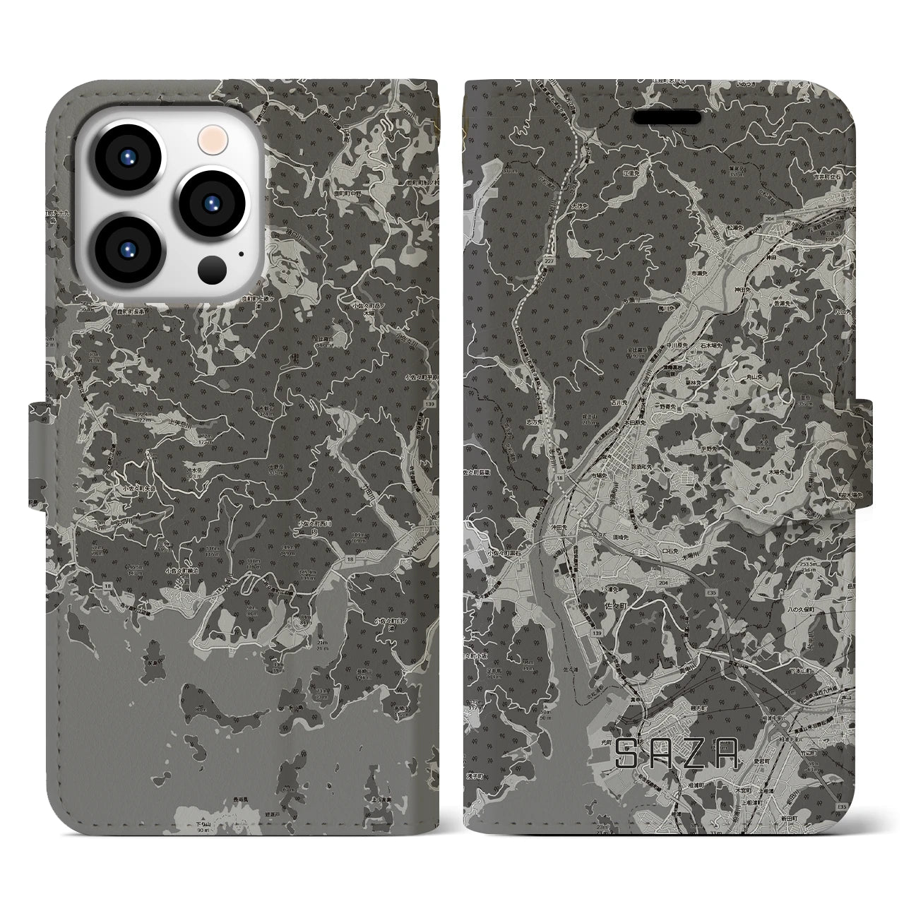 【佐々(長崎県)】地図柄iPhoneケース(手帳タイプ)