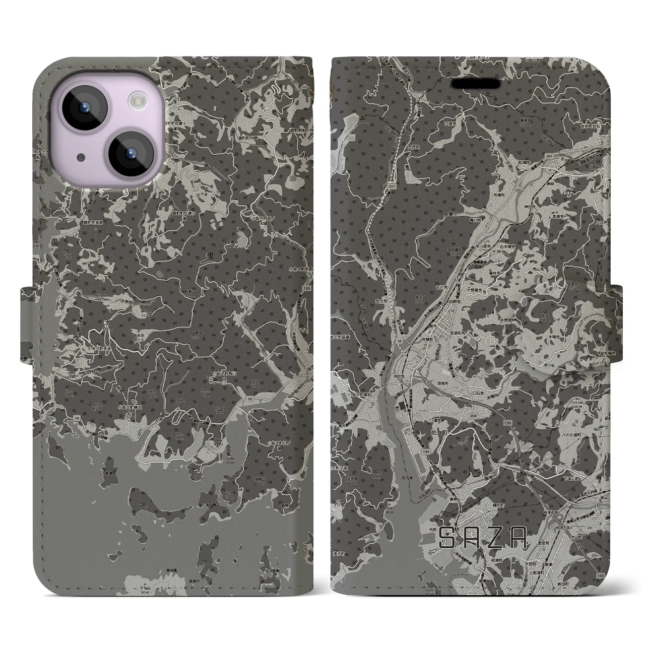 【佐々(長崎県)】地図柄iPhoneケース(手帳タイプ)