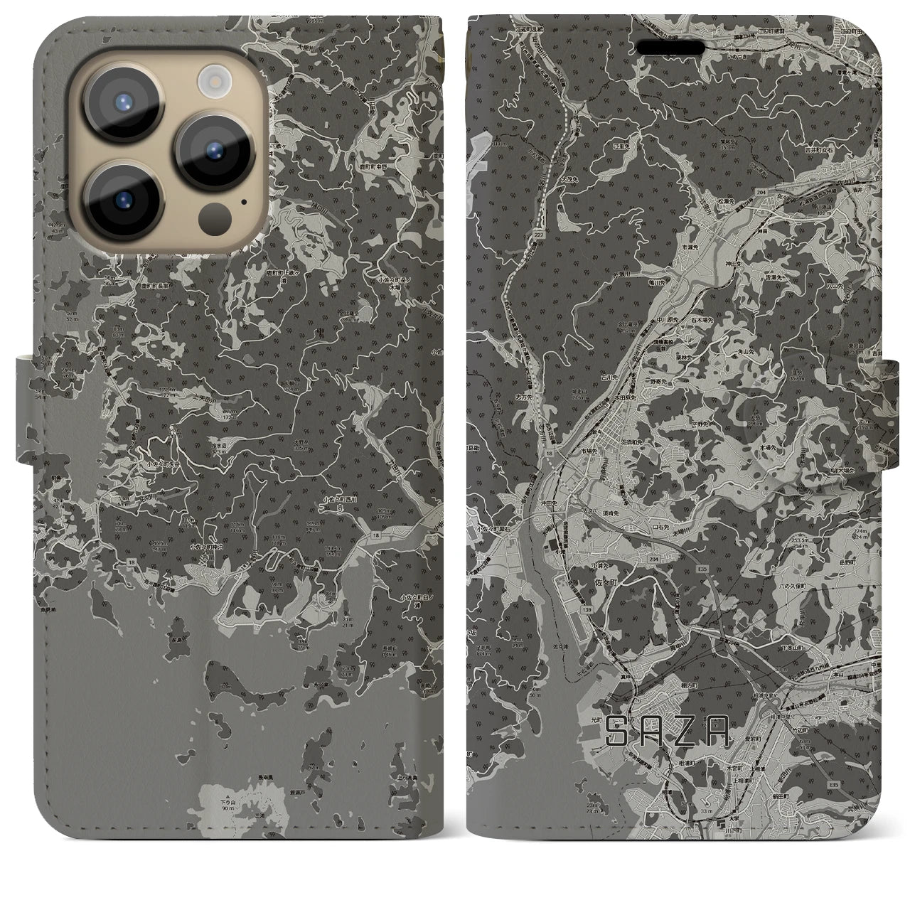 【佐々(長崎県)】地図柄iPhoneケース(手帳タイプ)