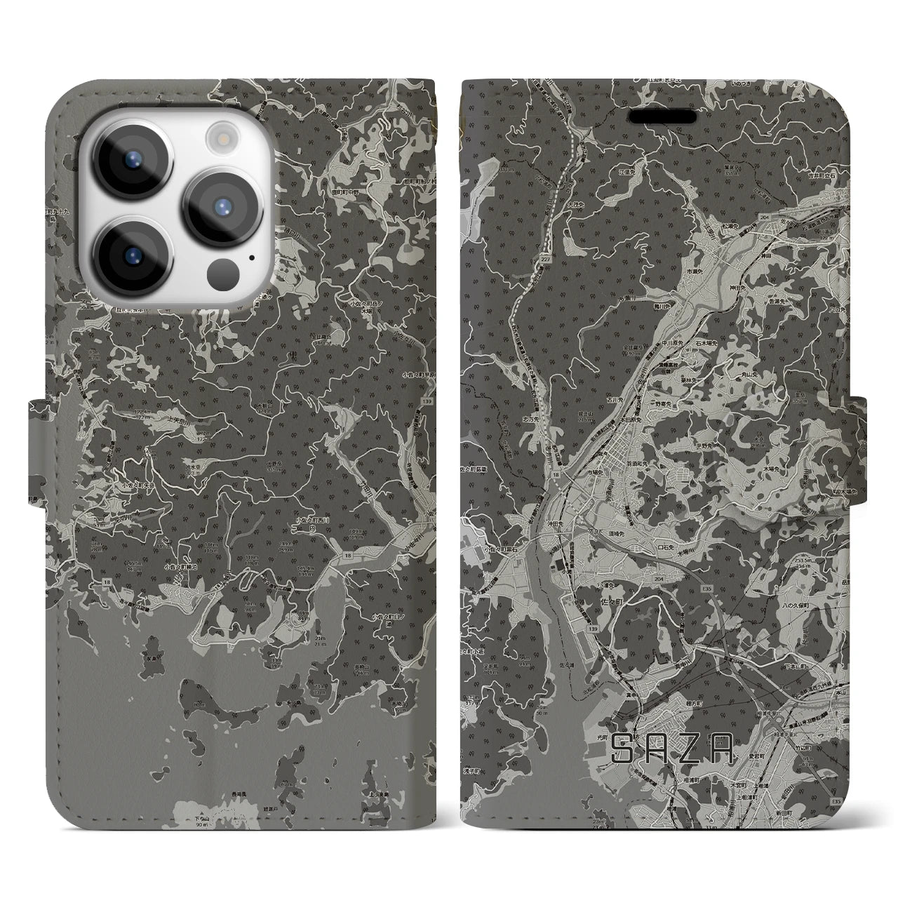 【佐々(長崎県)】地図柄iPhoneケース(手帳タイプ)