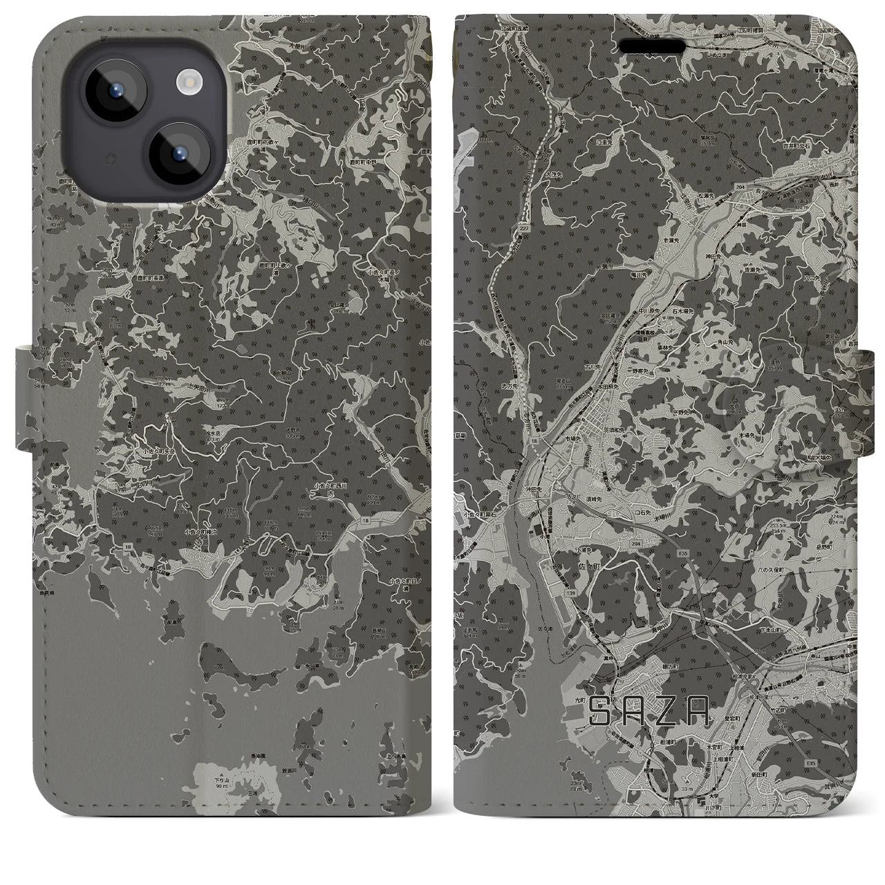 【佐々(長崎県)】地図柄iPhoneケース(手帳タイプ)