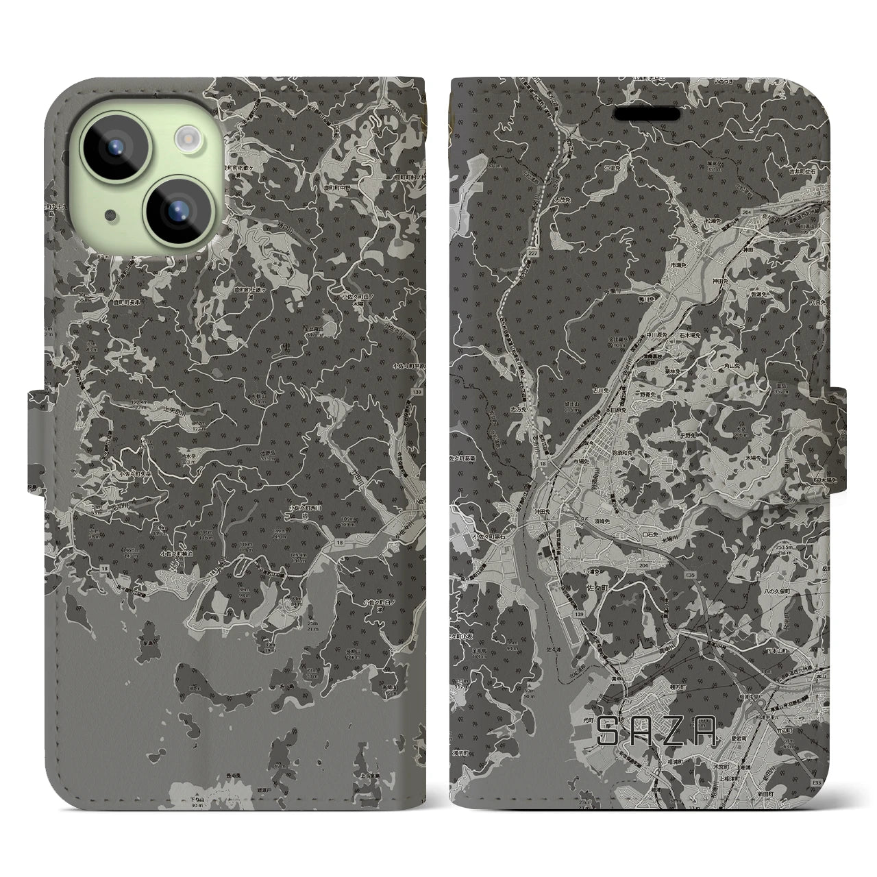 【佐々(長崎県)】地図柄iPhoneケース(手帳タイプ)