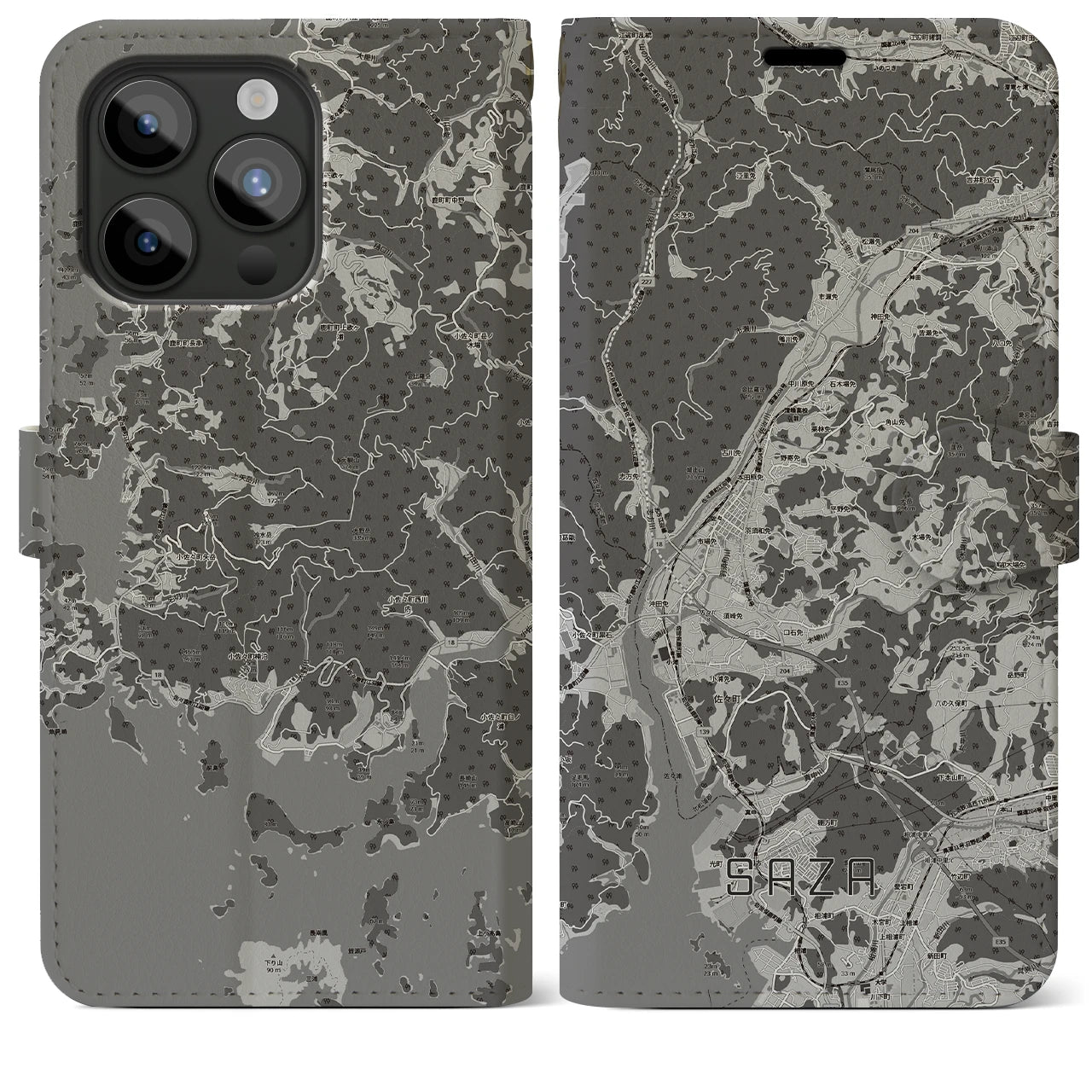 【佐々(長崎県)】地図柄iPhoneケース(手帳タイプ)