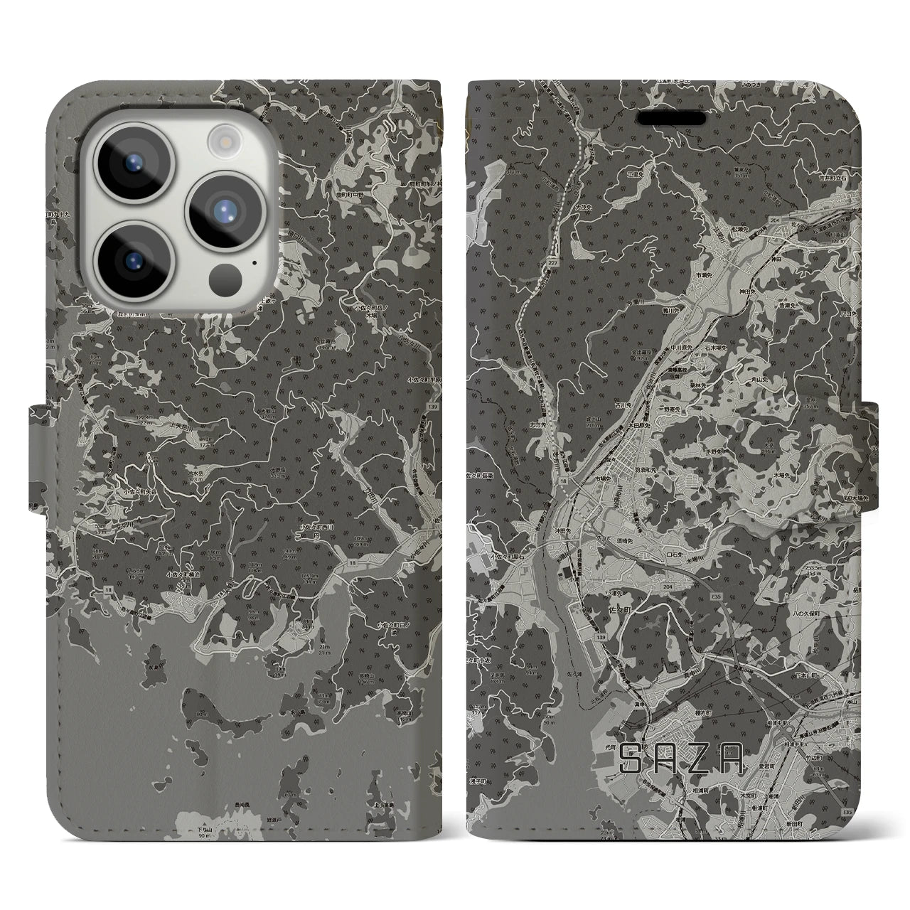 【佐々(長崎県)】地図柄iPhoneケース(手帳タイプ)