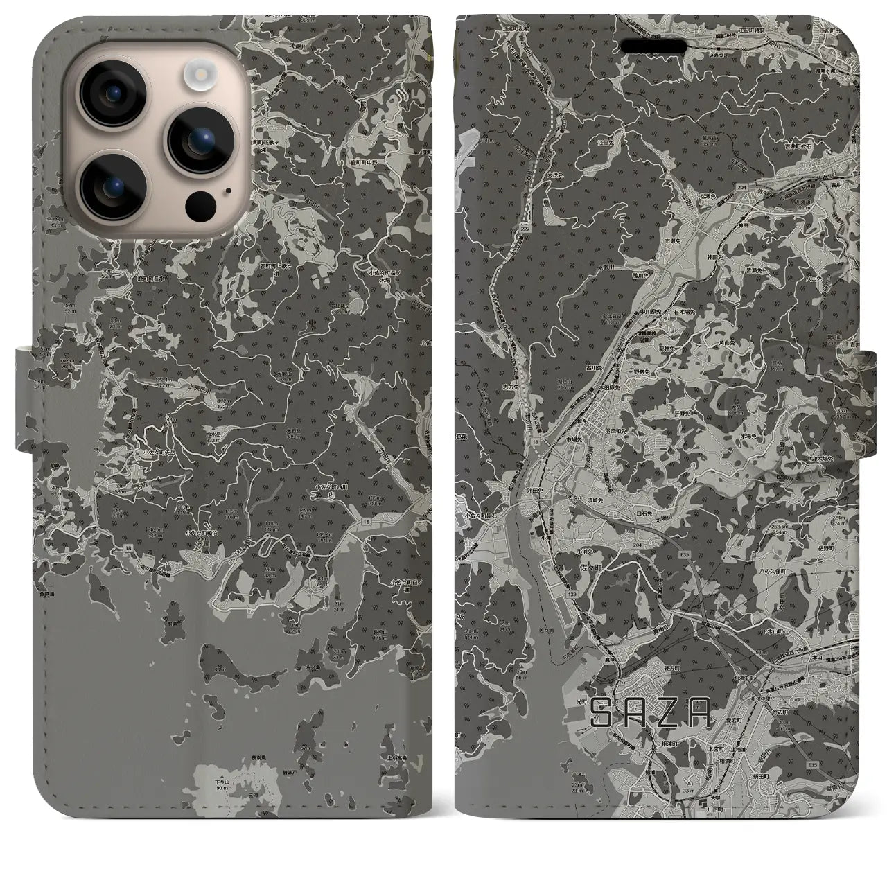 【佐々(長崎県)】地図柄iPhoneケース(手帳タイプ)