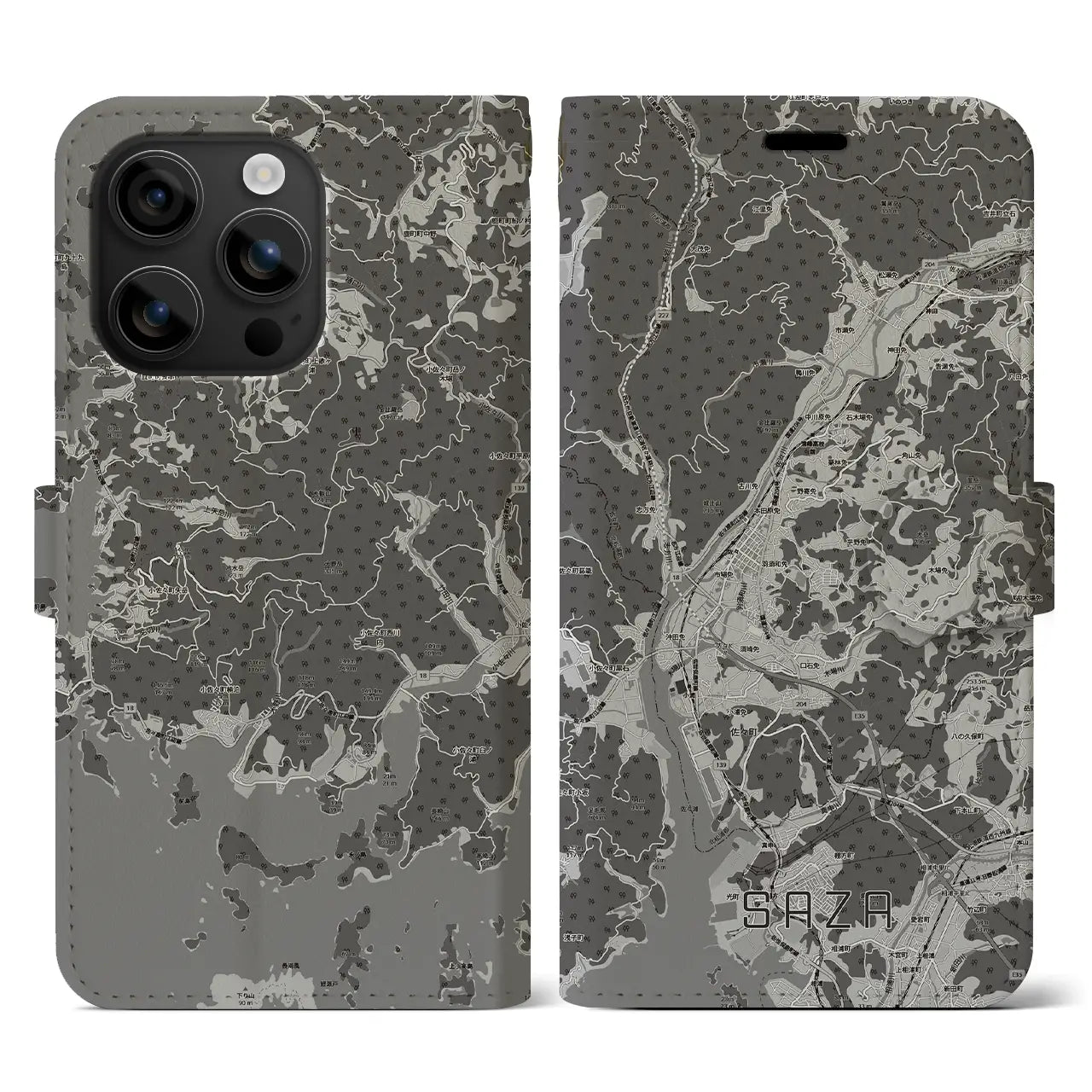 【佐々(長崎県)】地図柄iPhoneケース(手帳タイプ)