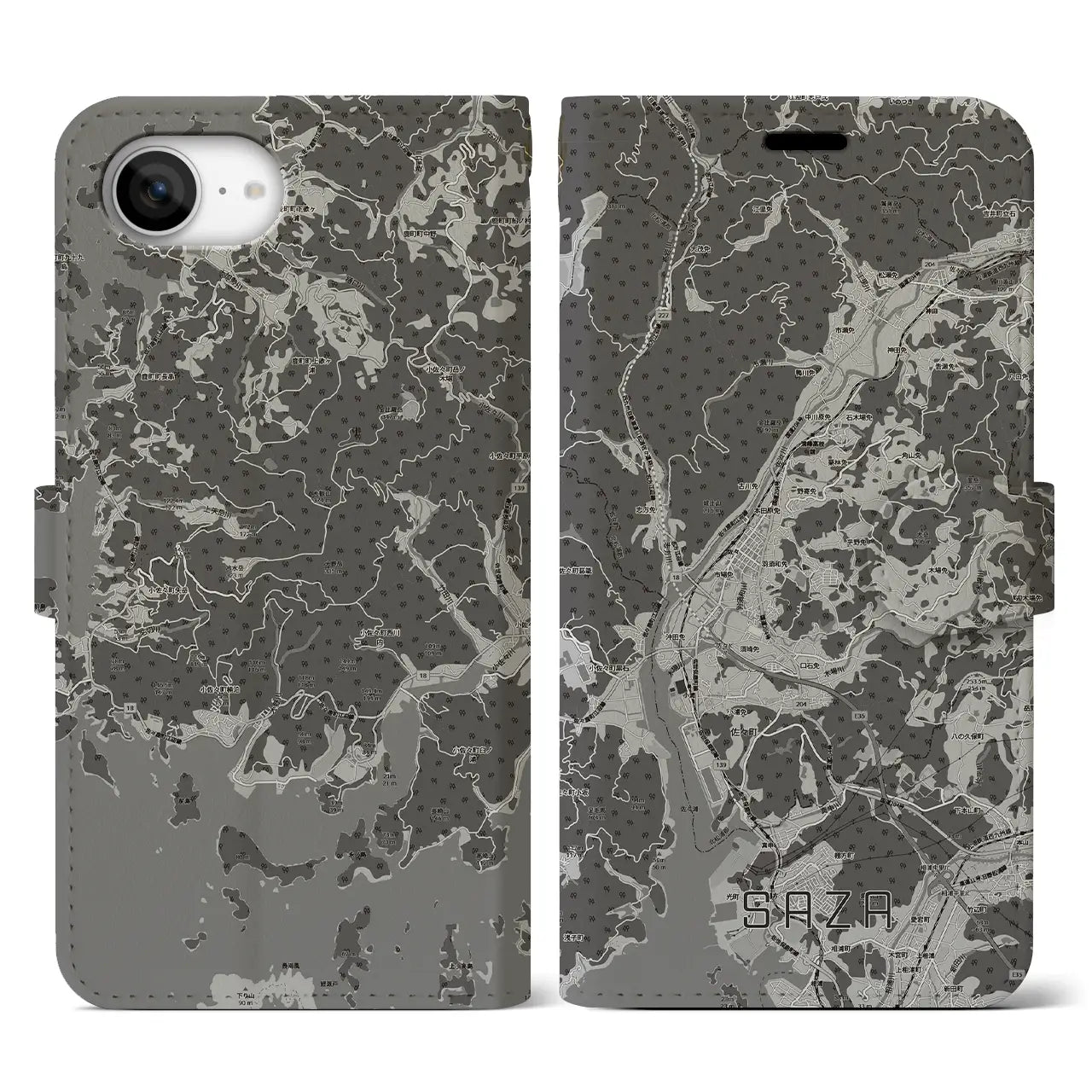 【佐々(長崎県)】地図柄iPhoneケース(手帳タイプ)