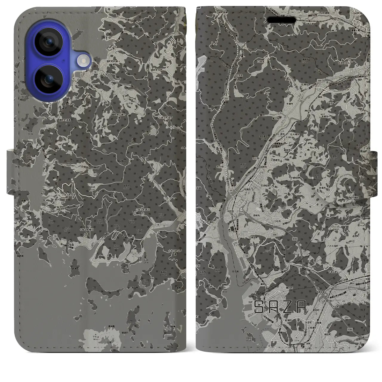 【佐々(長崎県)】地図柄iPhoneケース(手帳タイプ)