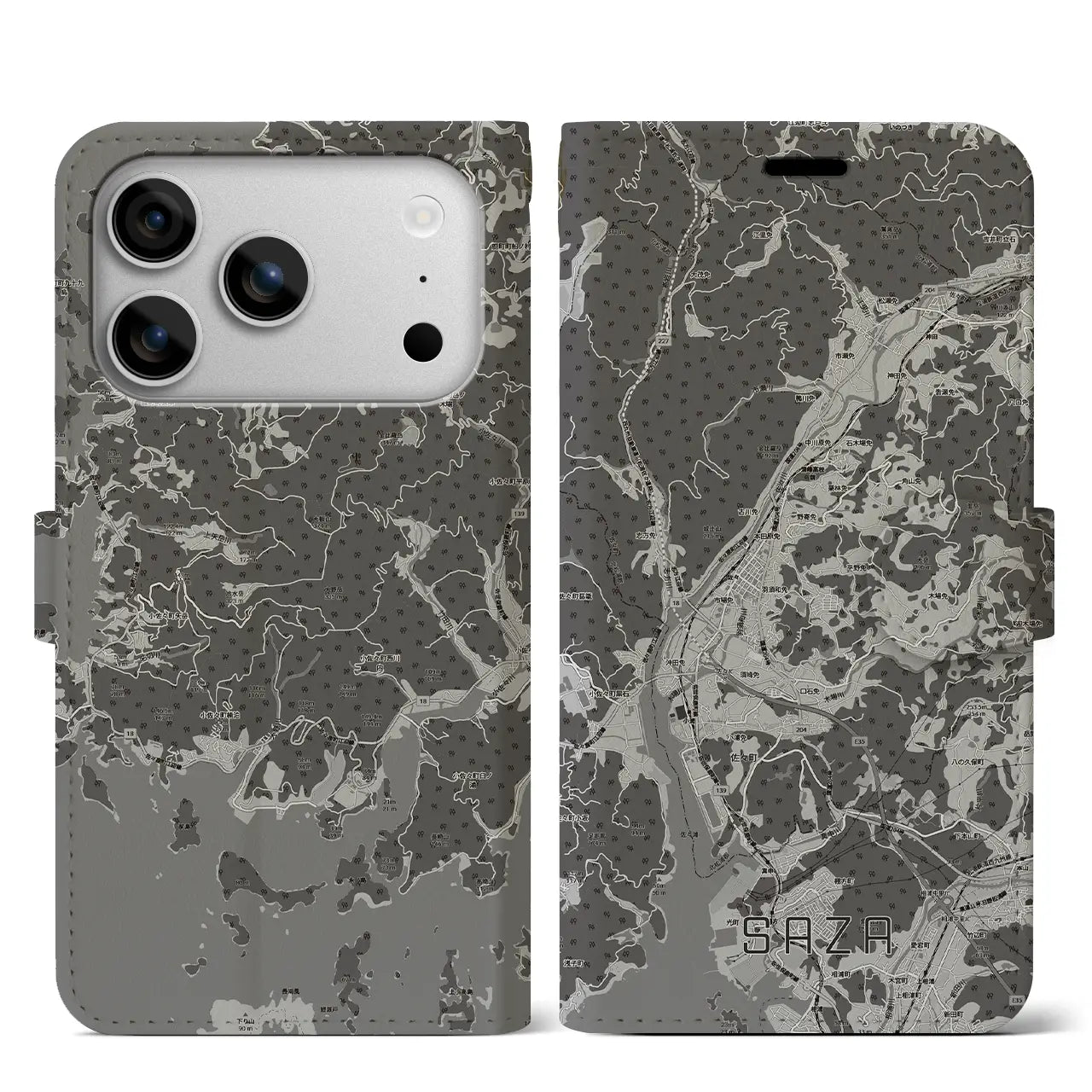 【佐々(長崎県)】地図柄iPhoneケース(手帳タイプ)