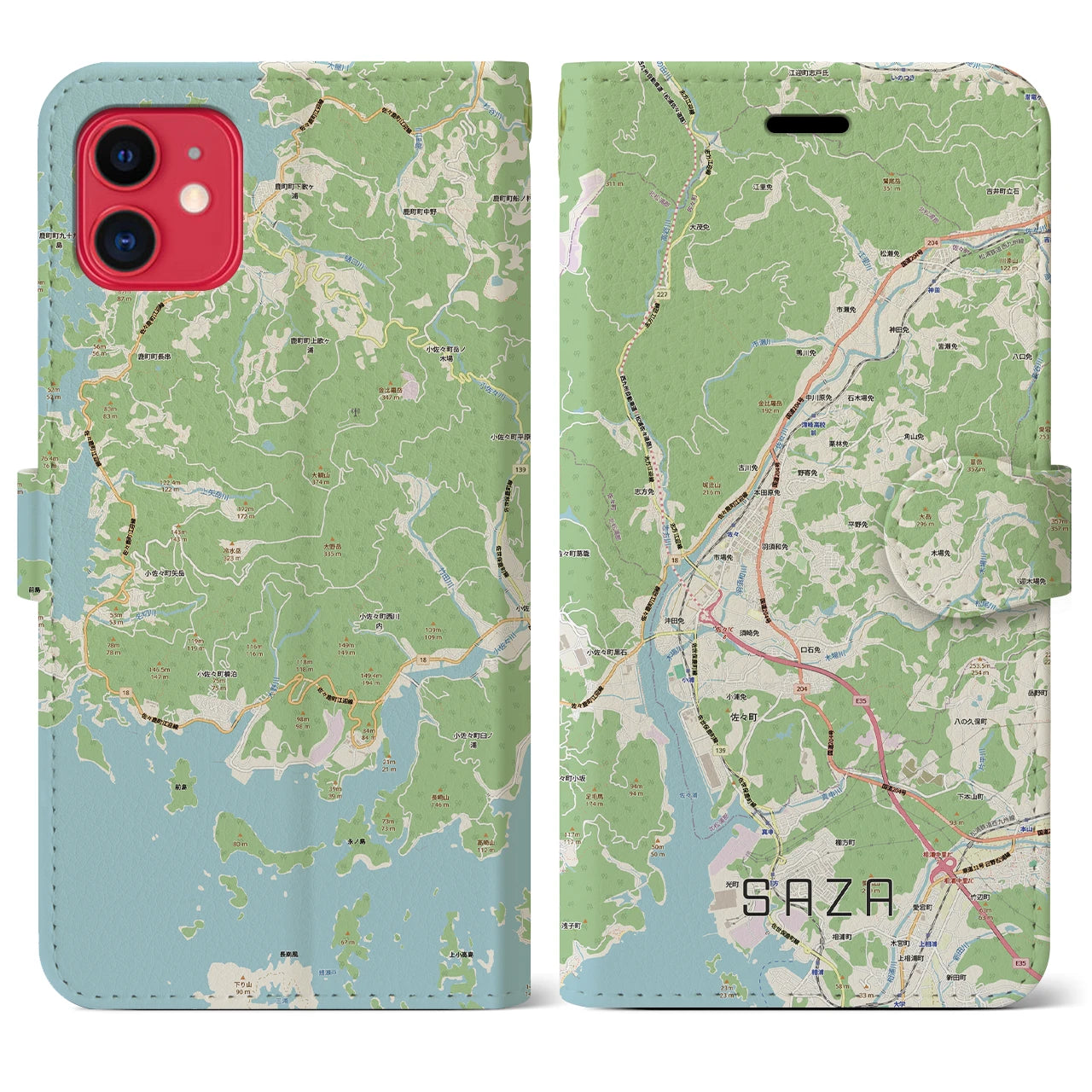 【佐々(長崎県)】地図柄iPhoneケース(手帳タイプ)