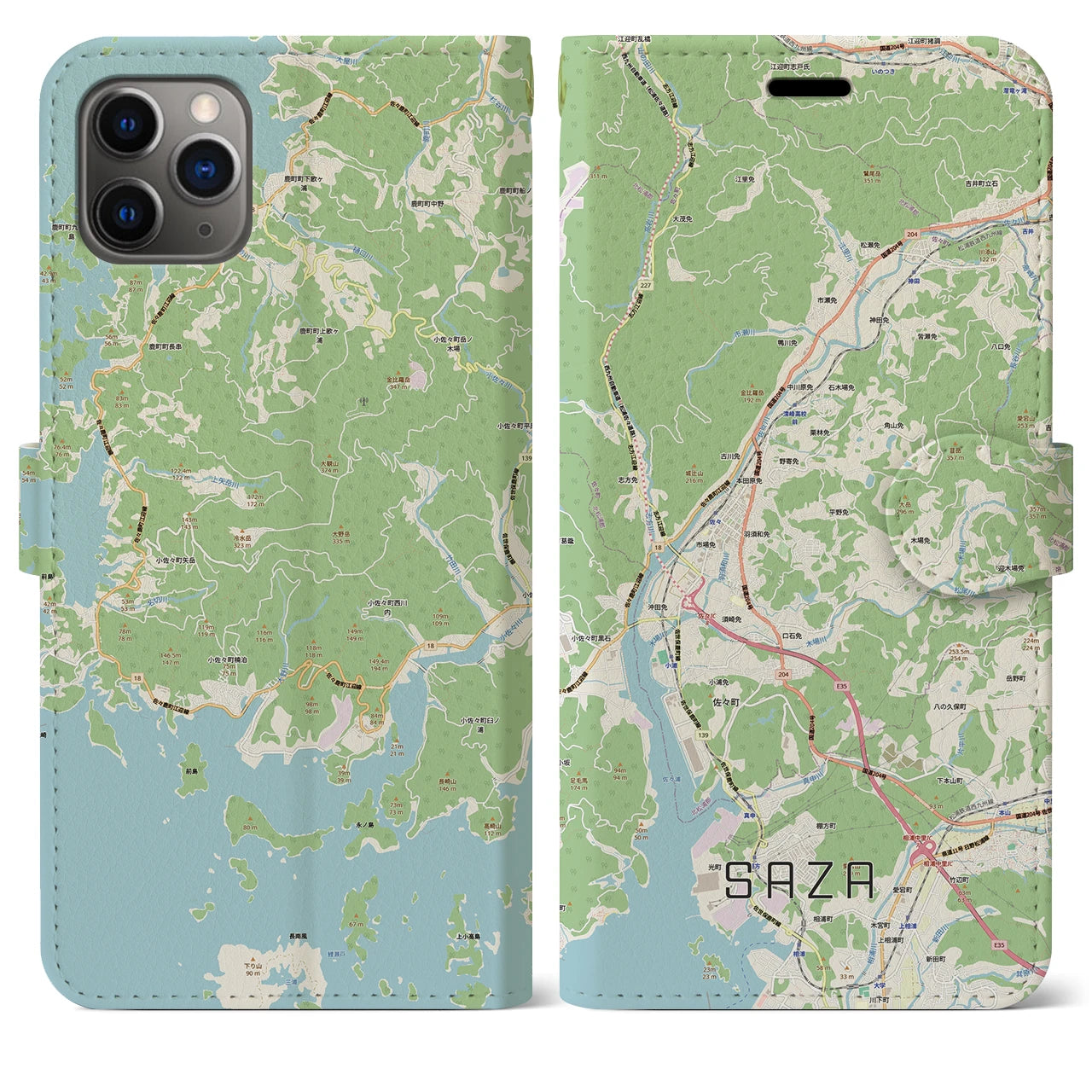 【佐々(長崎県)】地図柄iPhoneケース(手帳タイプ)
