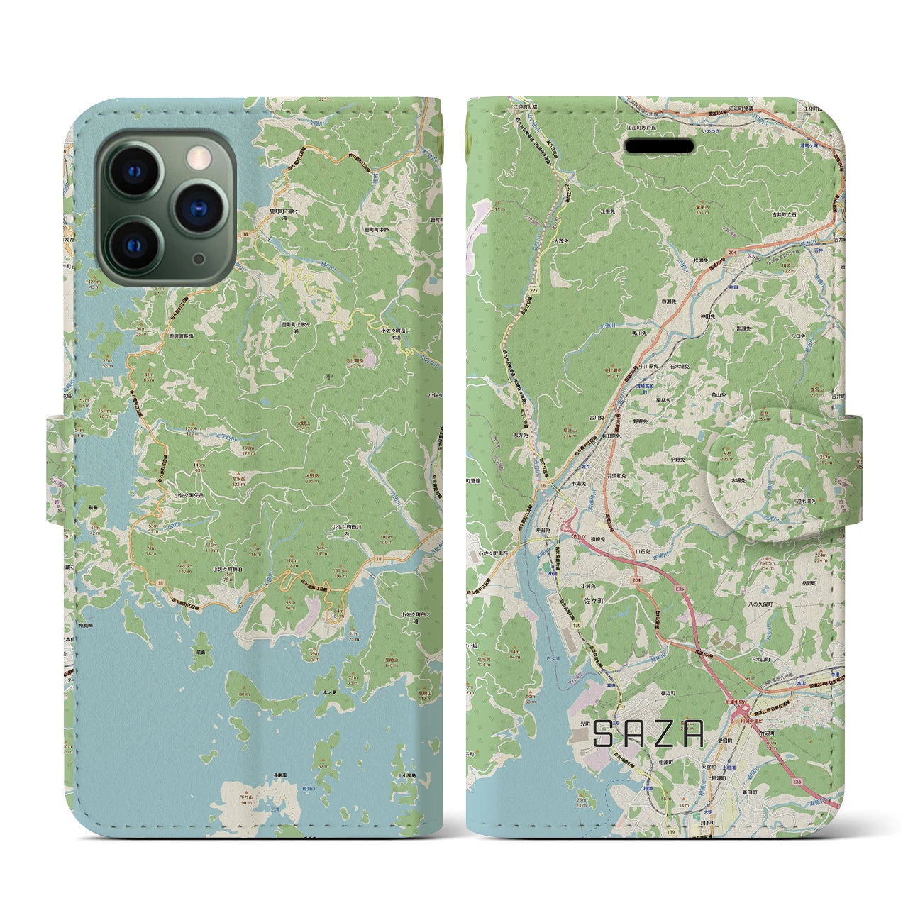 【佐々(長崎県)】地図柄iPhoneケース(手帳タイプ)