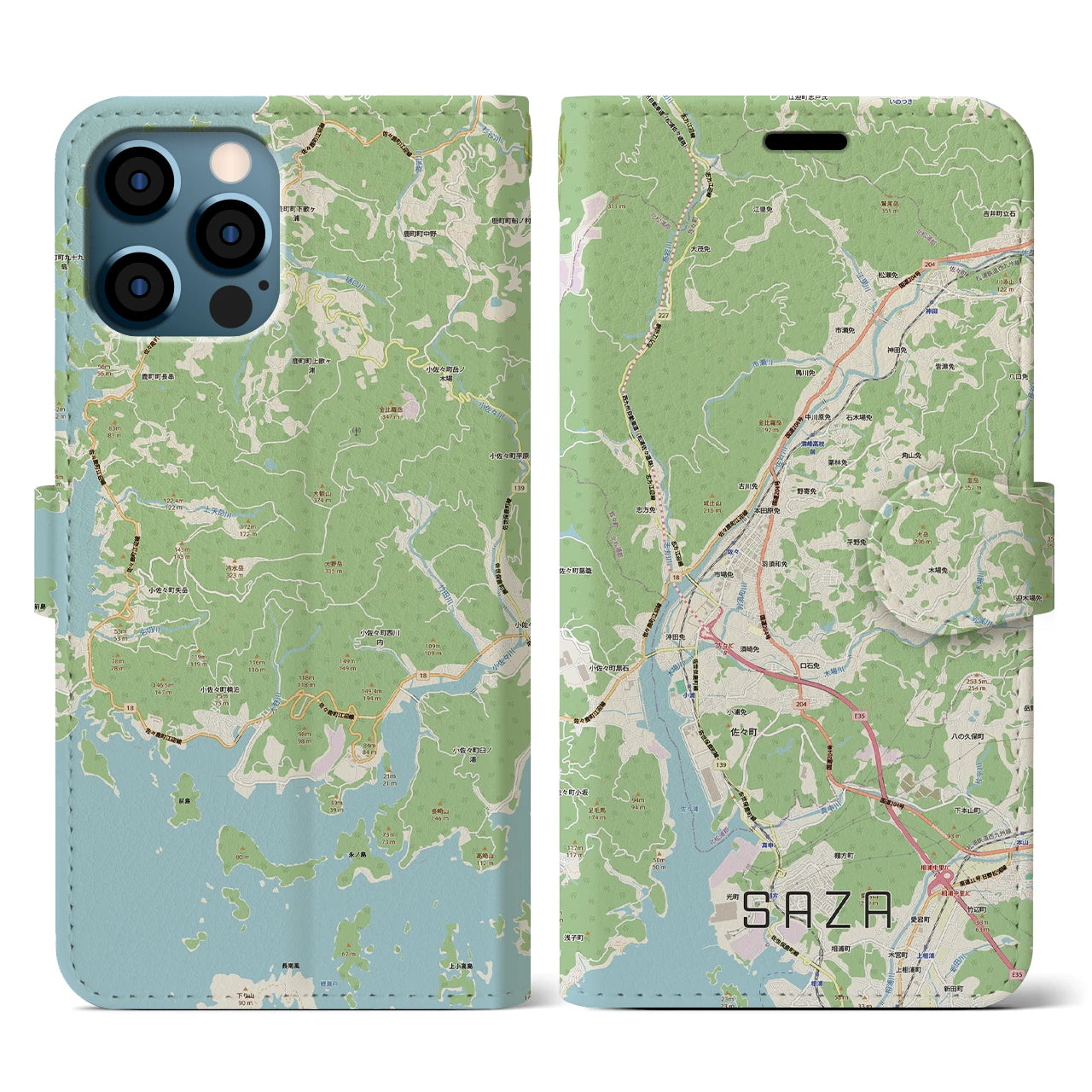 【佐々(長崎県)】地図柄iPhoneケース(手帳タイプ)