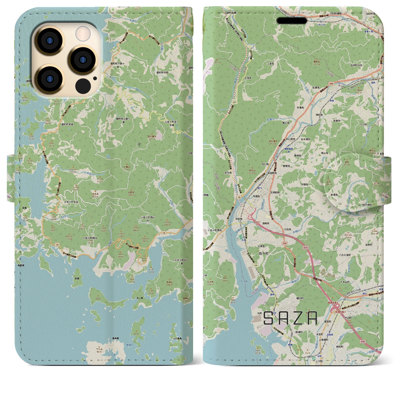 【佐々(長崎県)】地図柄iPhoneケース(手帳タイプ)