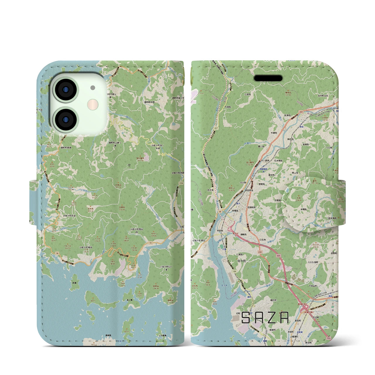 【佐々(長崎県)】地図柄iPhoneケース(手帳タイプ)