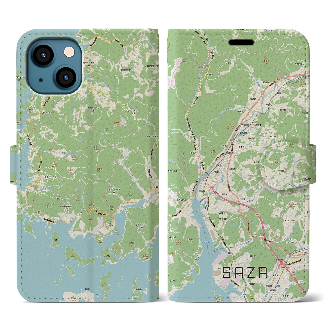 【佐々(長崎県)】地図柄iPhoneケース(手帳タイプ)